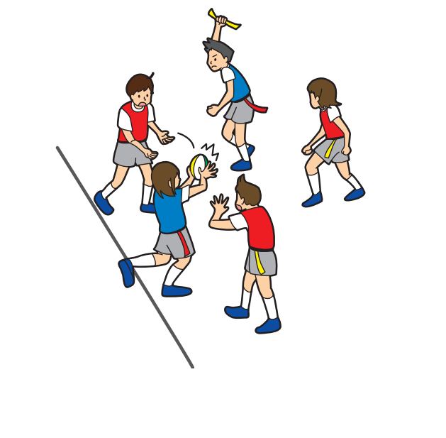 守る側がオフサイドラインまで下がらずにパスカットをすると、オフサイドの反則となる。